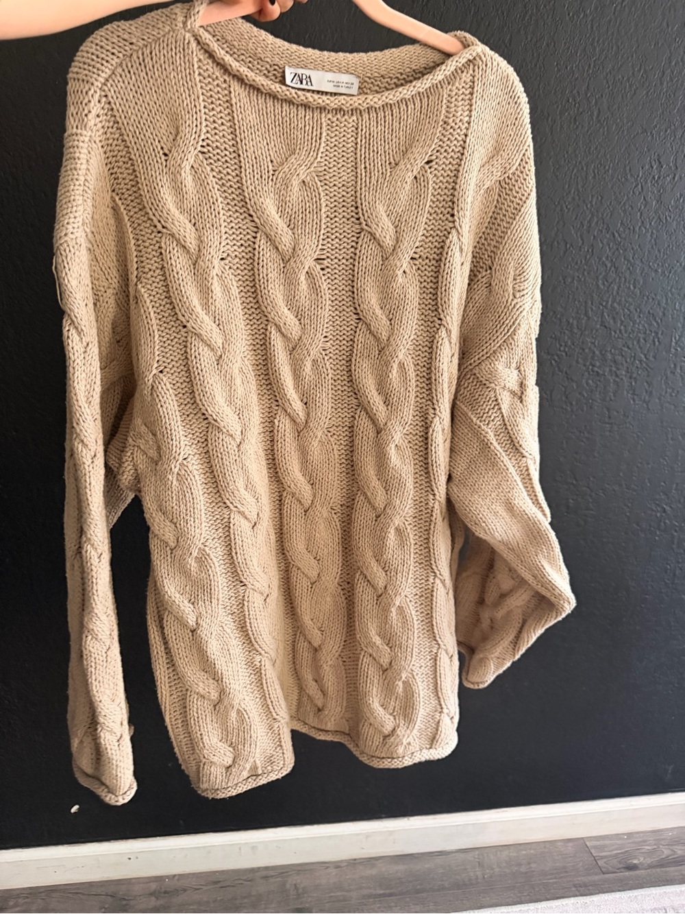 Zara Light Beige Chunky Cable Knit Sweater